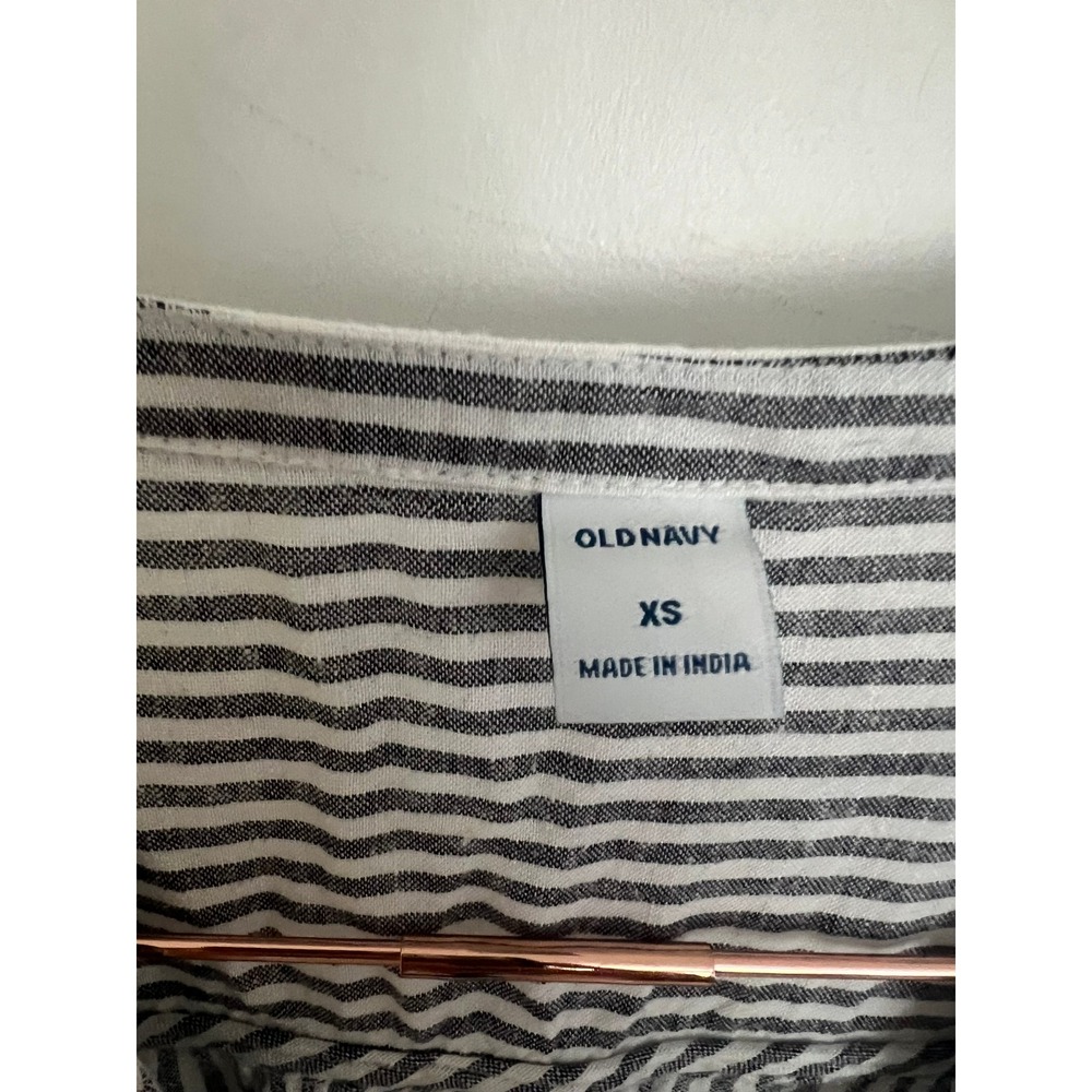 Old Navy Shirt Dress Womens XS Navy White Striped Linen Blend Tiered Ruffle Mini - Picture 6 of 8